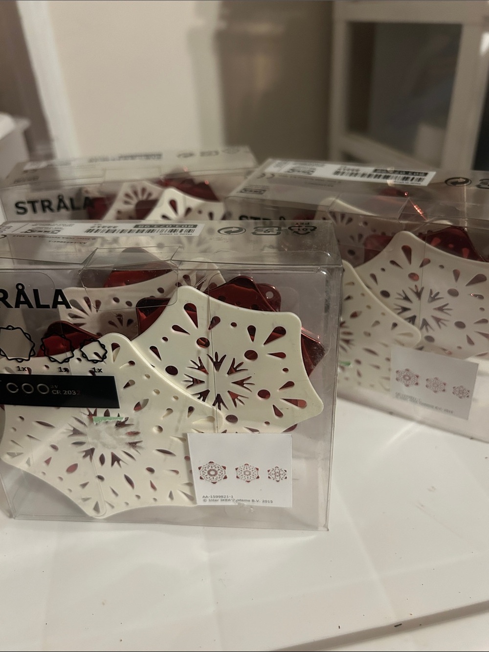 White and Red Snowflake LED Tea Light Holders set of 3